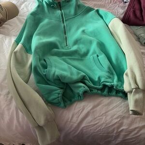 Mint Green and Cream Women's Hoodie